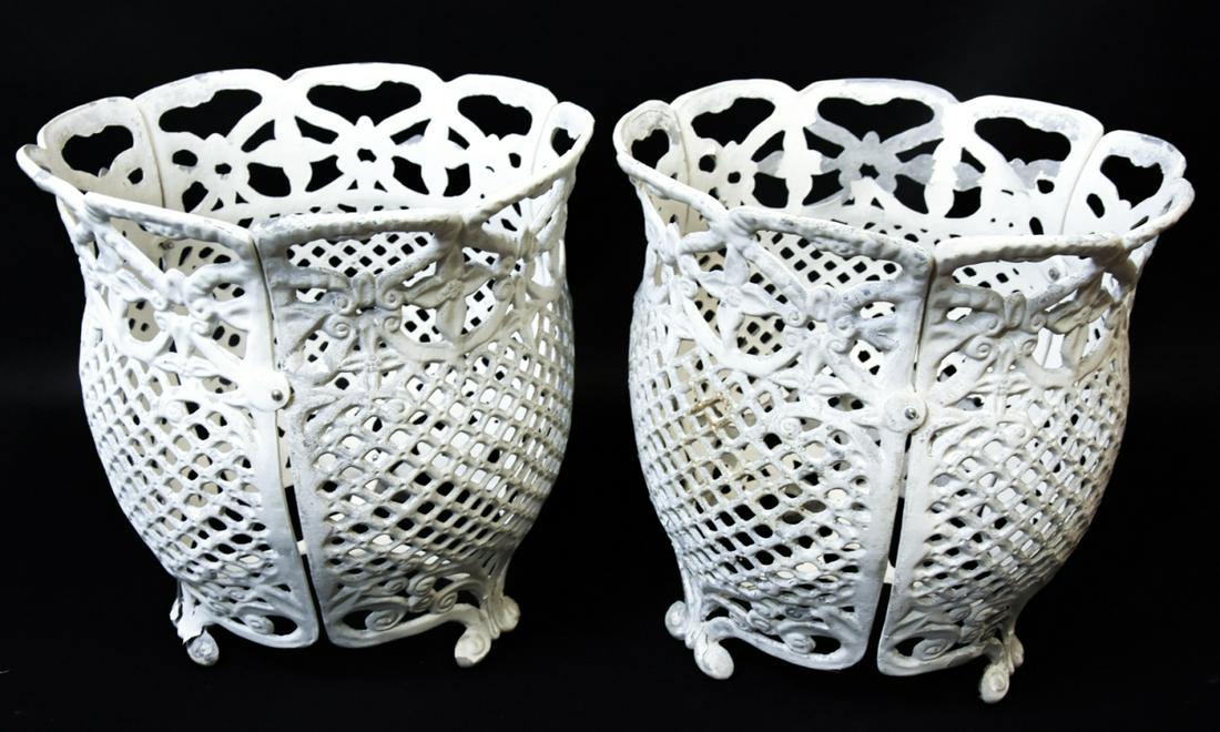Pair Cast Aluminum Lattice Outdoor Umbrella Stands (1 of 6)