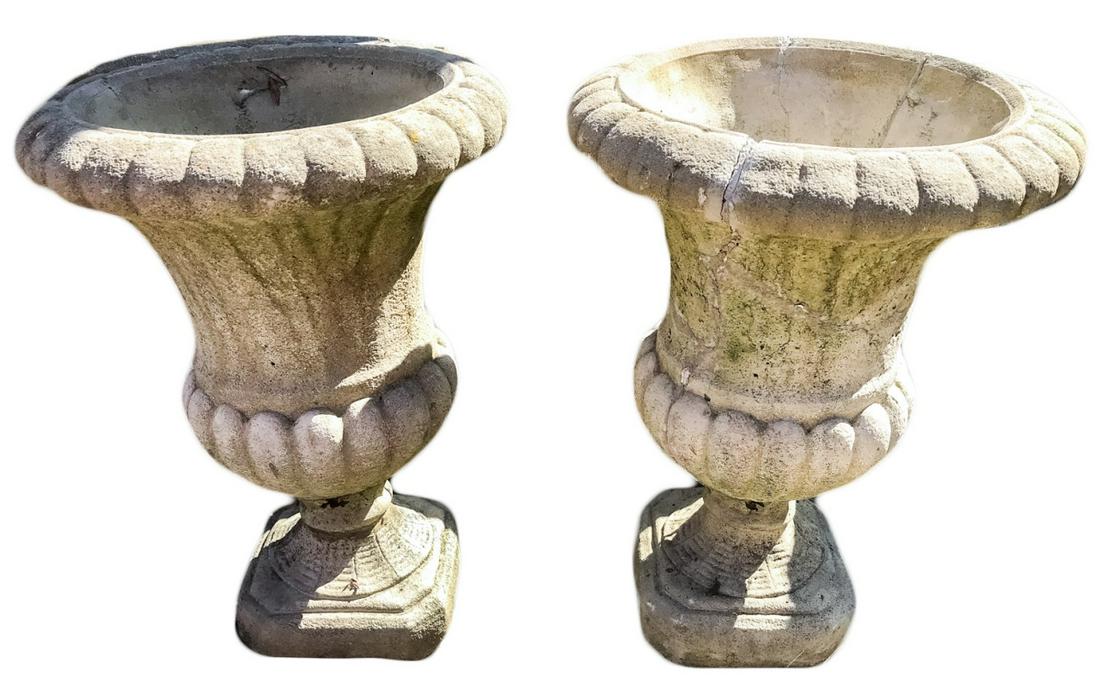 Pair Neoclassical Cast Cement Urn Garden Planters (1 of 4)