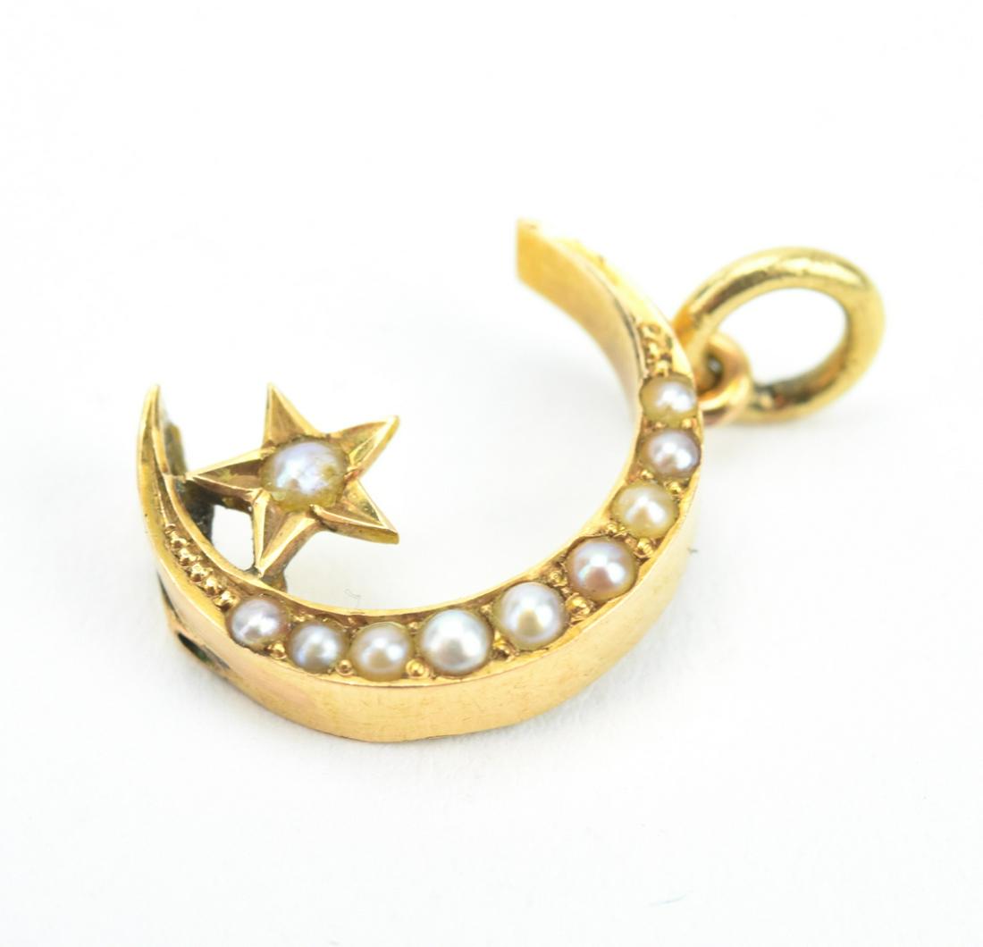 Antique 14kt Gold Crescent Moon & Star Pendant (1 of 4)