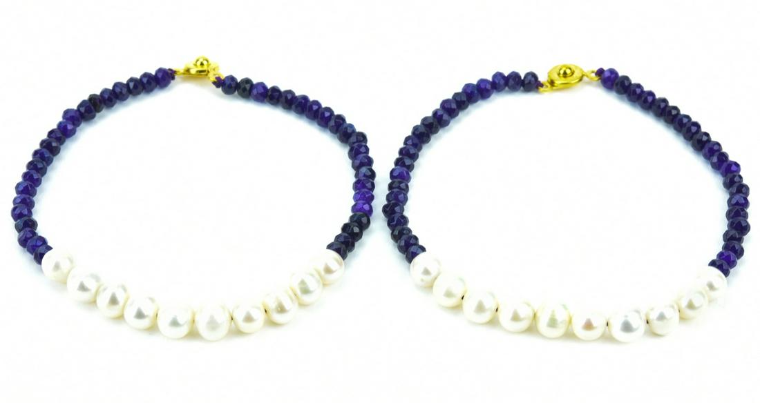 Pair of Blue Sapphire & Baroque Pearl Bracelets (1 of 6)