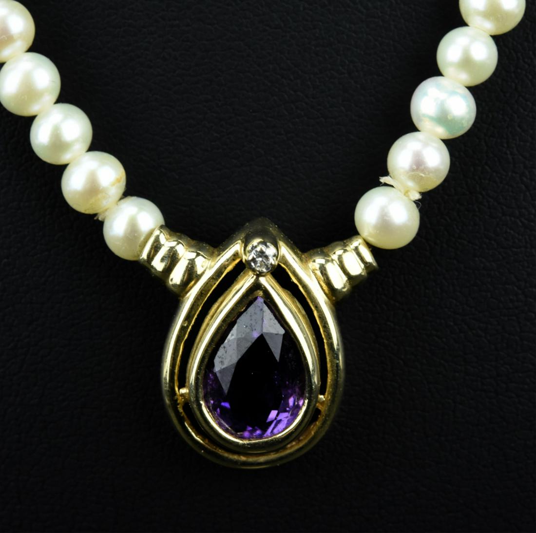 Estate 14kt Gold Diamond Amethyst Pearl Necklace (1 of 6)