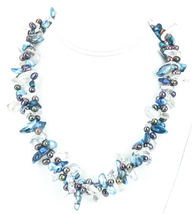 Baroque Pearl Tahitian Pearl Rock Crystal Necklace: Handmade Double Strand Baroque Pearl Tahitian Pearl Rock Crystal Necklace. Measures 20 inches in length.