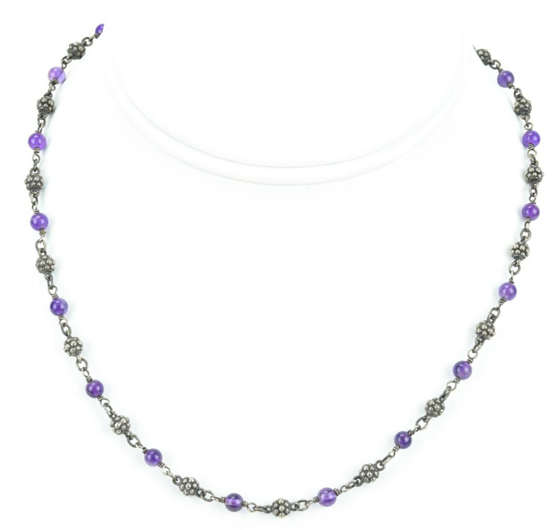 Vintage Sterling Silver & Amethyst Bead Necklace (1 of 6)