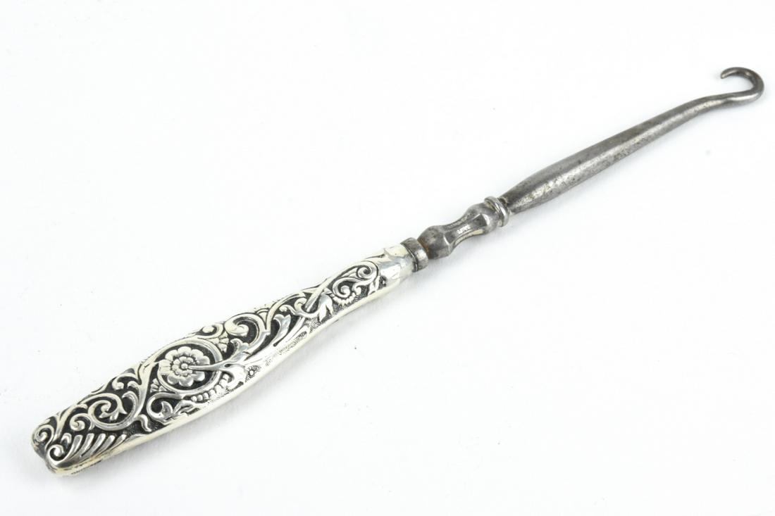 Antique Embossed Sterling Silver Button Hook (1 of 7)
