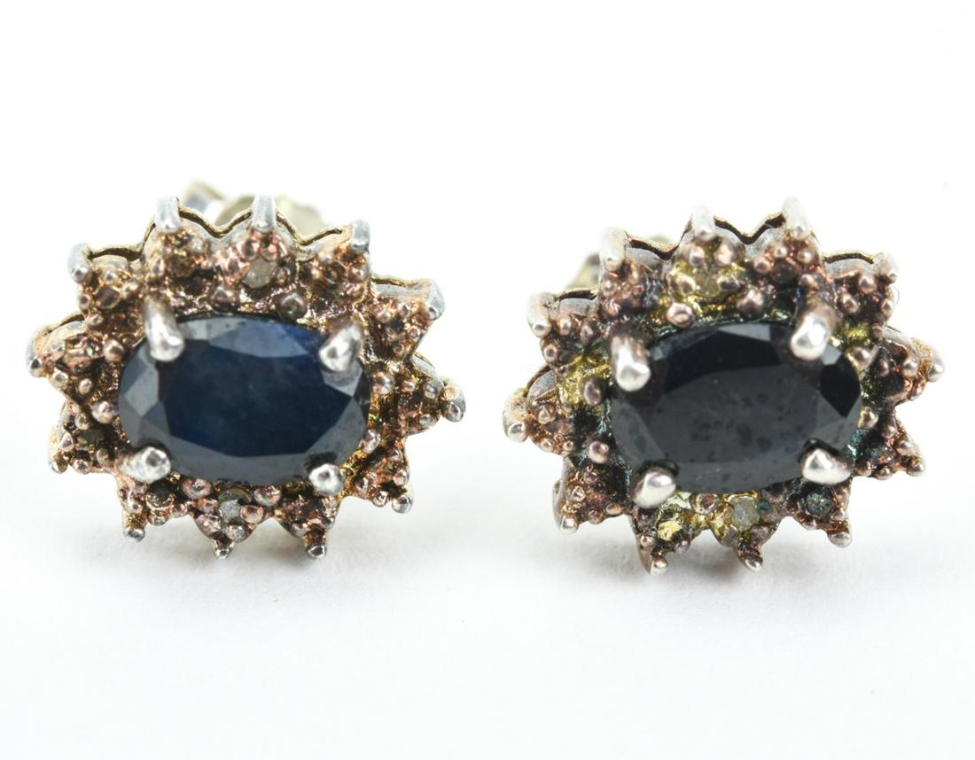 Pair Sterling Silver Sapphire & Diamond Earrings (1 of 5)
