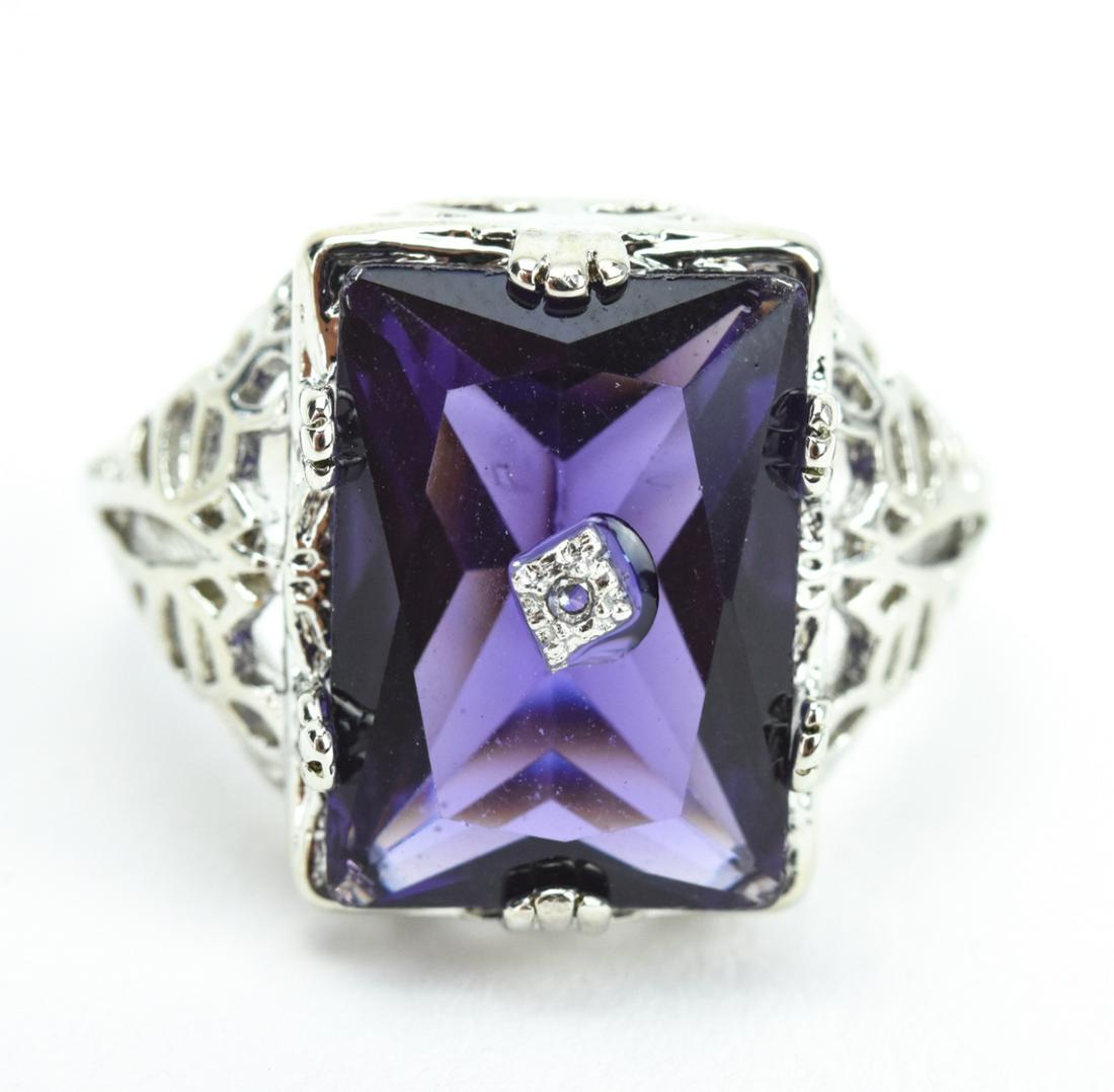 Edwardian Style Filigree Sterling & Amethyst Ring (1 of 7)