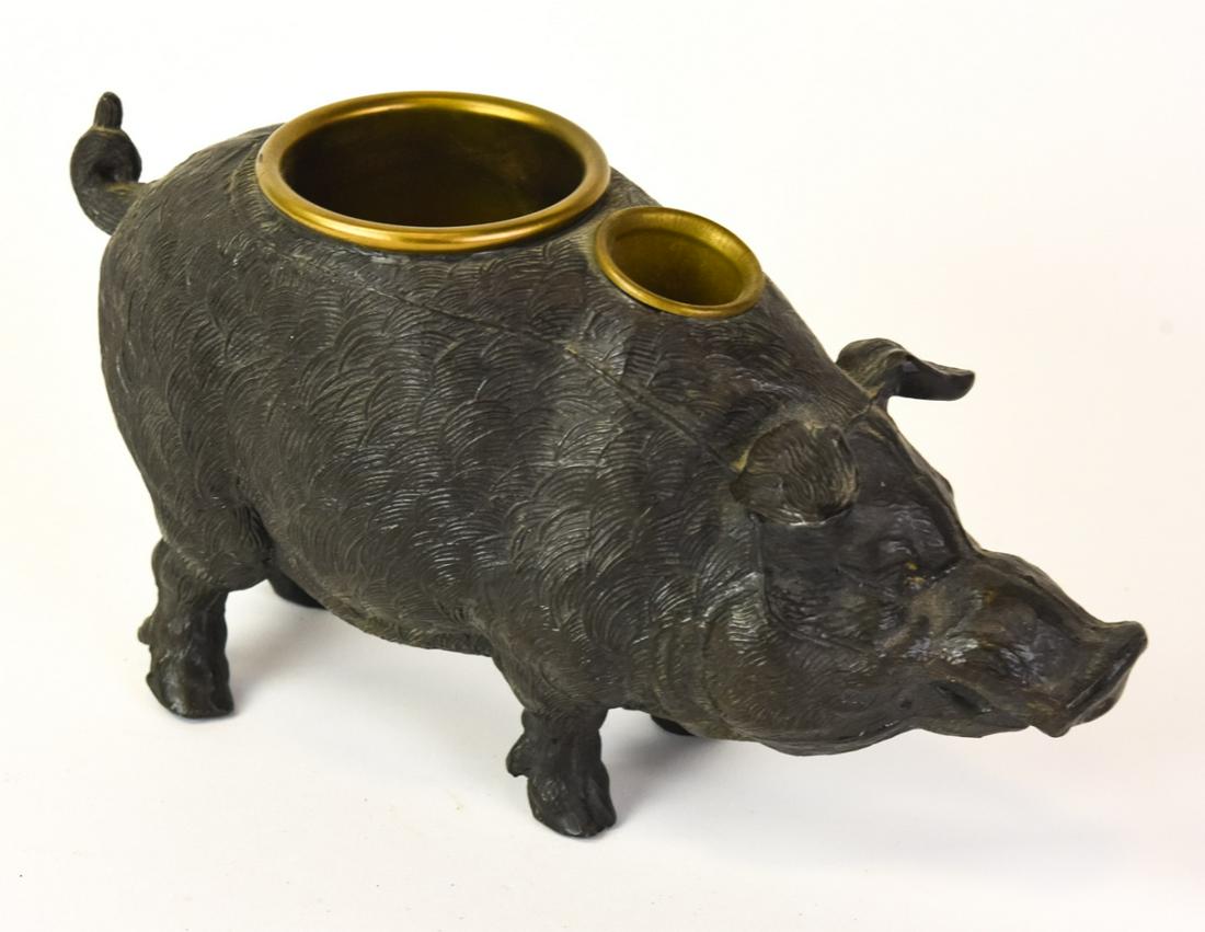 Antique Cast Iron Boar Inkwell (1 of 5)