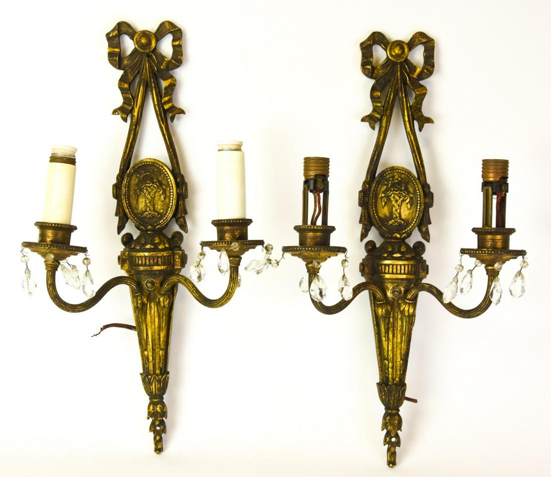 Pair Antique Brass Neoclassical Style Sconces (1 of 9)
