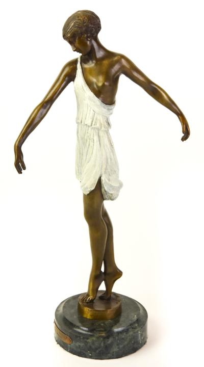 Fayral Bronze Mounted Art Nouveau Dancer Sculpture: Fayral Signed Bronze Mounted Art Nouveau Dancer Sculpture on Marble Base. Pierre le Faguays "Fayral", French Sculptor (1892-1962). Measures 14.5 inches high by 7.5 inches wide by 4.5 inches in diamete