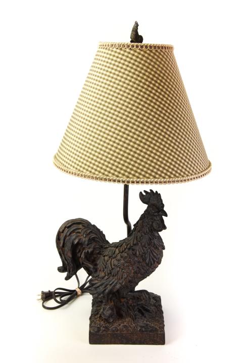 Rooster Form Table Lamp with Plaid Shade (1 of 9)