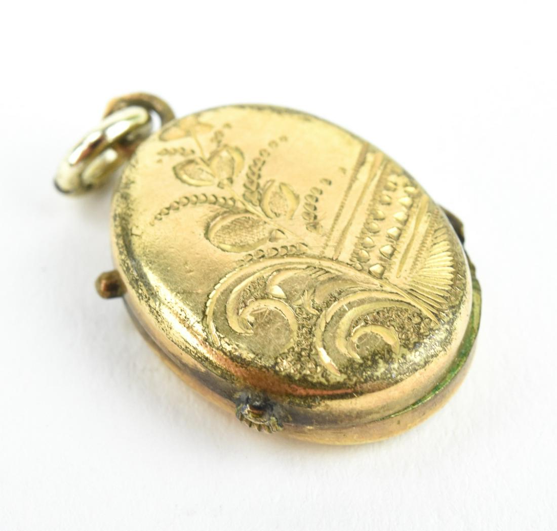 Antique 19th C Scenic Gold Locket Necklace Pendant: Antique 19th C Scenic Gold Locket Necklace Pendant. Acid tests as 10kt, may be gold filled. Measures 1.25 inches in length.