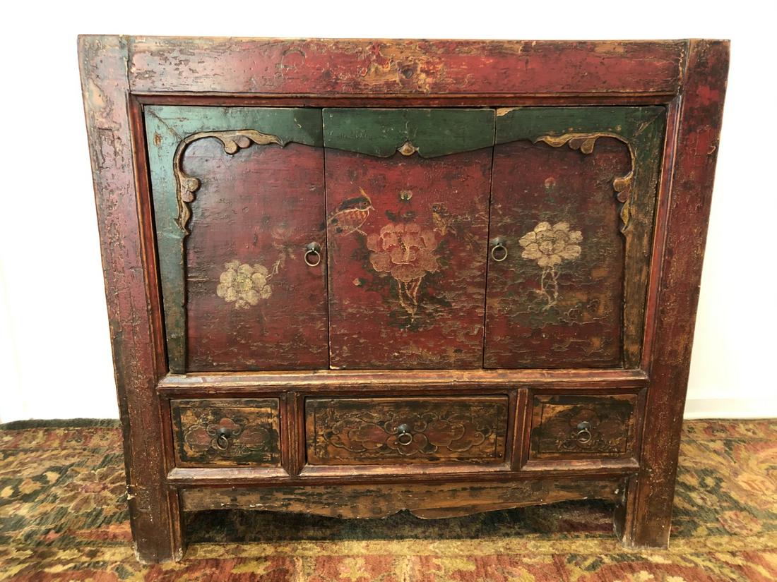 Antique Mongolian Hand Painted Pine Cabinet (1 of 8)