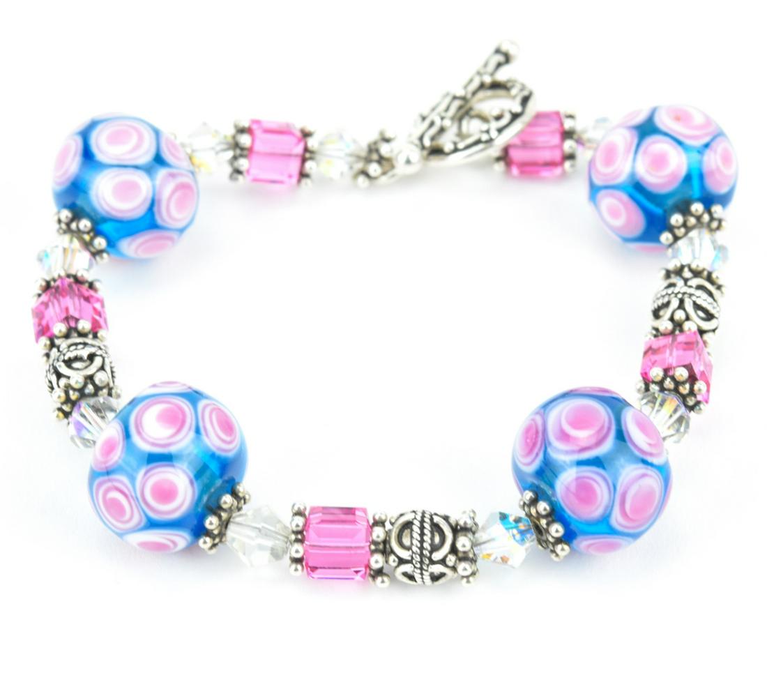 Murano Art Glass Bead & Rhinestone Bracelet (1 of 6)