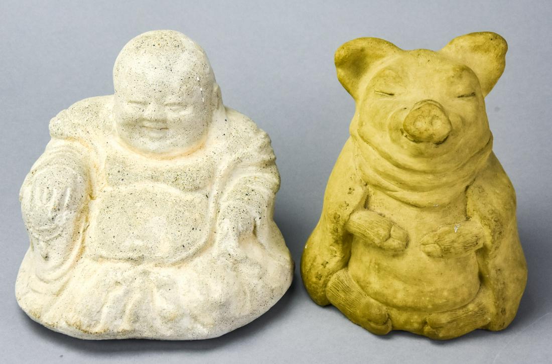 Two Chinese Buddha & Pig Concrete Garden Ornaments (1 of 7)