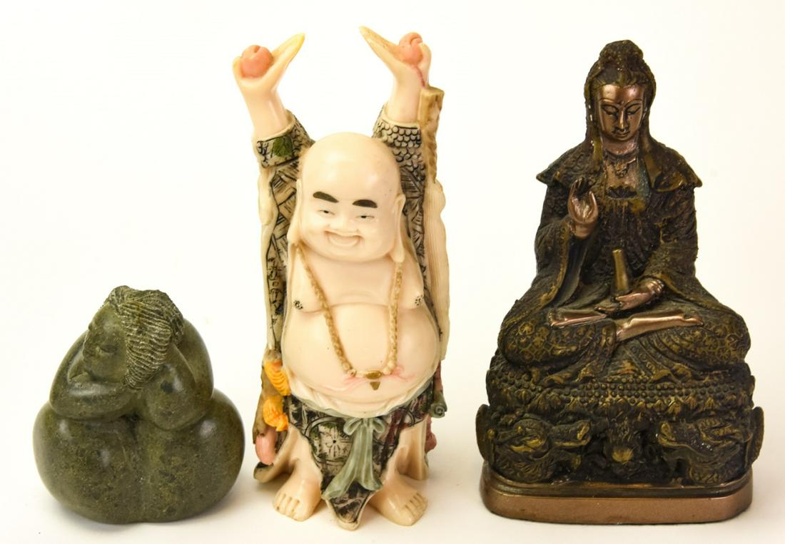 Assorted Lot Figurines: 2 Buddha & Modern Female (1 of 7)