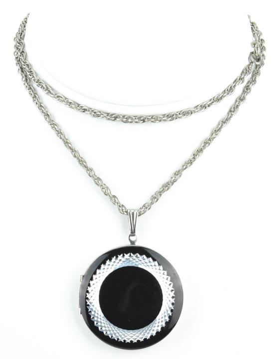 Art Deco Style Black Enamel Round Locket Pendant (1 of 8)