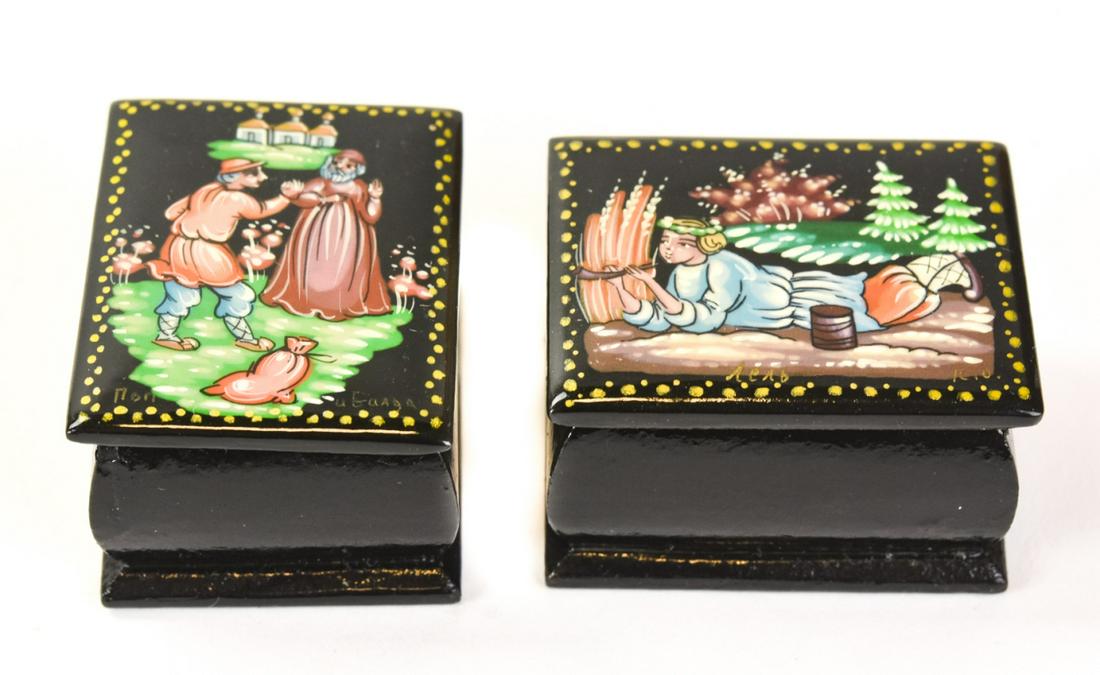2 Signed Russian Lacquer Snuff Boxes (1 of 10)