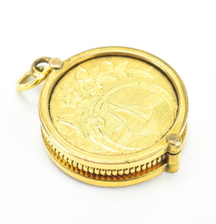 Antique 19th C Gold Scenic Locket Necklace Pendant: Antique 19th C Gold Scenic Locket Necklace Pendant. Castle scene on one side, sailboat scene with flowers on the other. The bail acid texts as 14kt gold, the locket acid tests as 10kt gold, may be fil