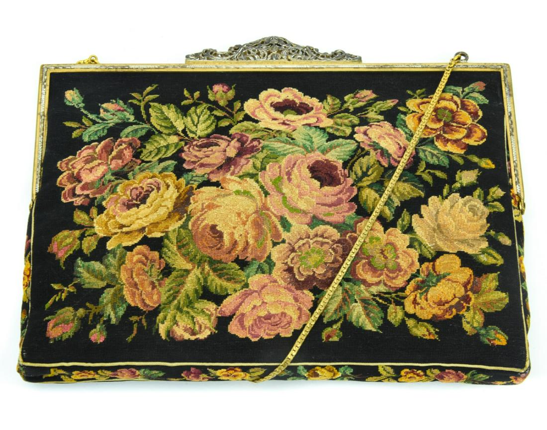 Vintage Austrian Floral Crewel Work Evening Bag (1 of 6)