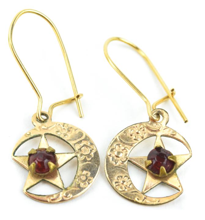 Pair of Antique Crescent Moon & Star Earrings (1 of 6)