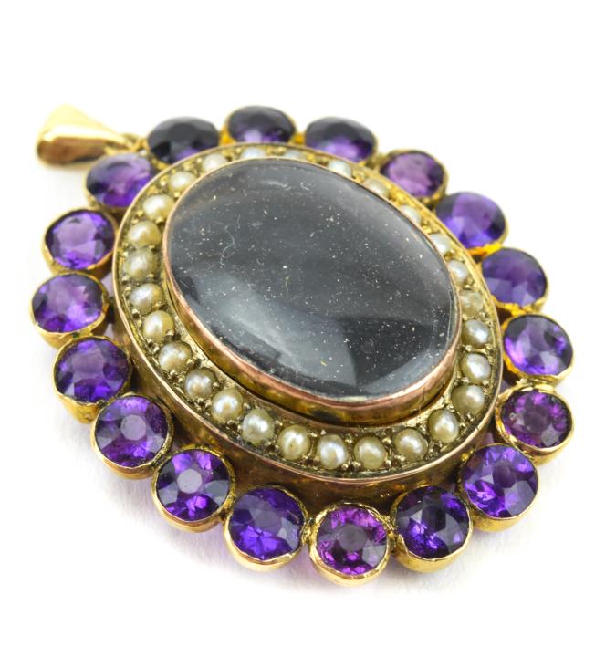 Antique 19th C 14k Gold Amethyst Pearl Mourning (1 of 5)