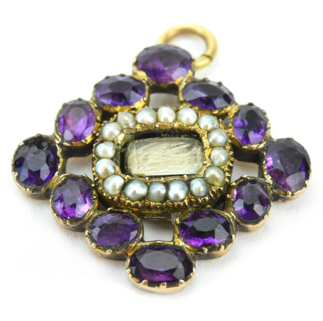 Antique 19th C 14k Gold Amethyst Pearl Mourning (1 of 5)