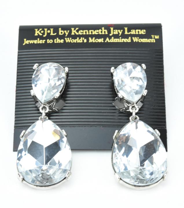 Pair KJL Clear Rhinestone Teardrop Earrings (1 of 8)
