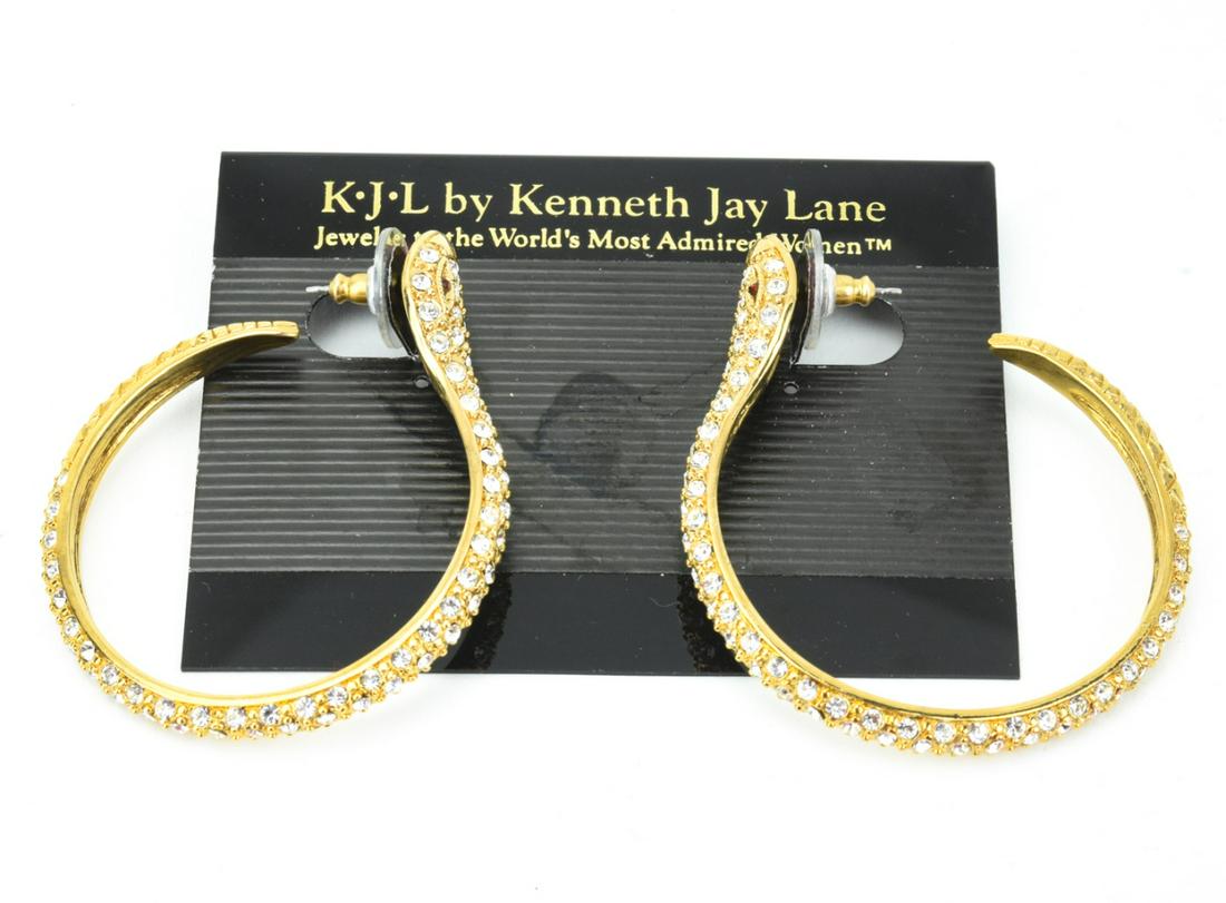 Pair KJL Gilt Metal & Rhinestone Snake Earrings (1 of 8)