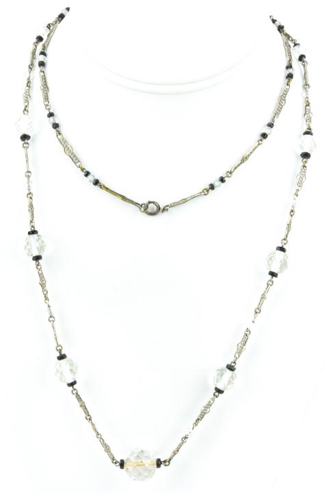 Antique Silver Filigree Rock Crystal Jet Necklace (1 of 6)
