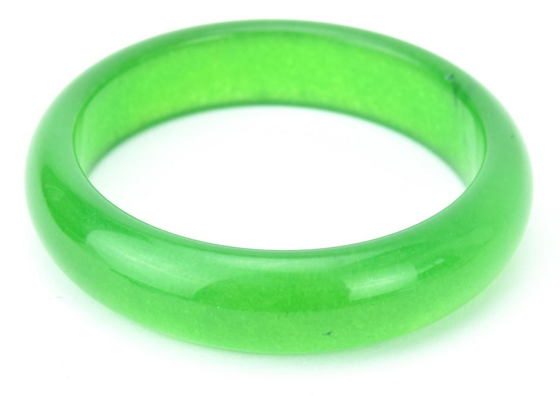 Carved Green Jade Chinese Bangle Bracelet (1 of 6)