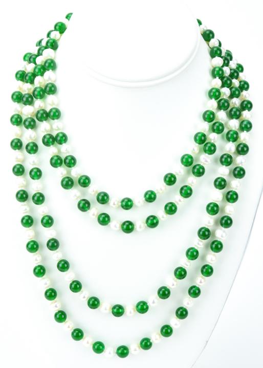 Hand Knotted 86 Inch Long Jade & Pearl Necklace (1 of 8)