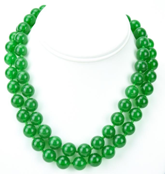 Pair of 12mm Green Jade Bead Necklace Strands (1 of 7)