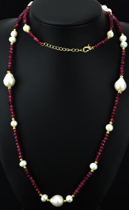 Faceted Ruby & Cultured Baroque Pearl Necklace (1 of 7)