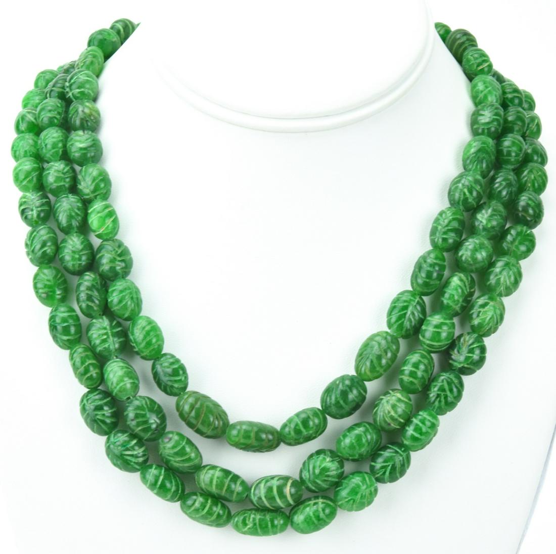 3 Strand Hand Carved Emerald Necklace w 775 Carats (1 of 7)