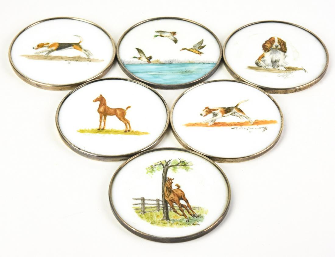 6 Hand Painted Sterling Silver Coasters (1 of 7)