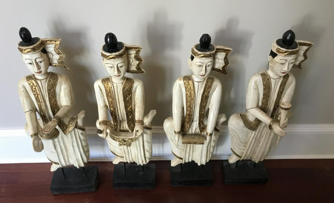 Four South East Asian Carved Wooden Statues (1 of 5)