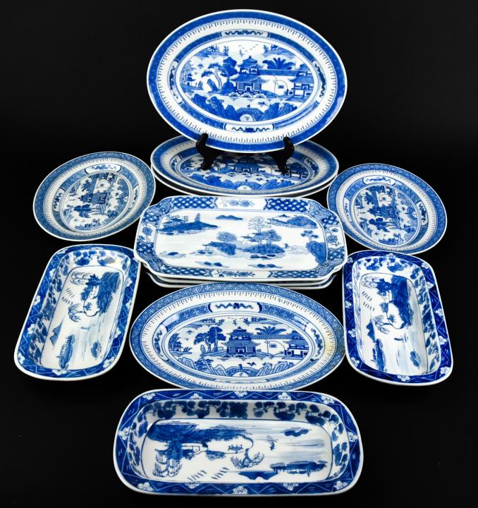 Chinese Canton Blue White China Serving Platters (1 of 6)