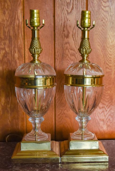 Pair Vintage Brass & Crystal Pineapple Table Lamps (1 of 6)