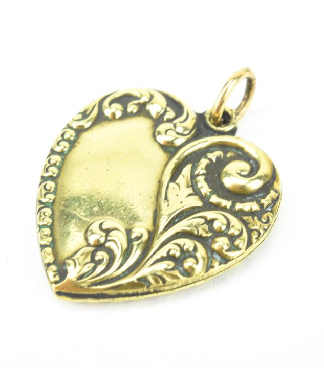 Antique C 1900 Gold Filled Heart Necklace Pendant: Antique C 1900 Gold Filled Heart Necklace Pendant w Scrollwork Motif. Measures 1.25 inches in length.
