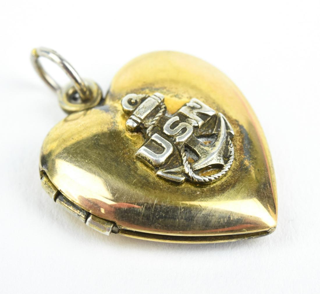 Estate US Navy Sweet Heart Locket Necklace Pendant: Estate US Navy Sweet Heart Locket Necklace Pendant. Measures just over 1 inch in length.