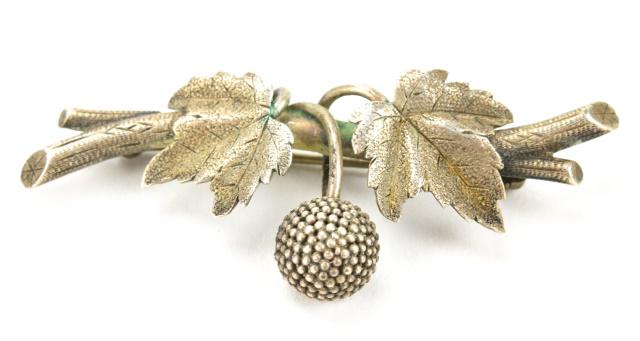 Antique 19th C Sterling Silver Berry & Leaf Brooch (1 of 6)