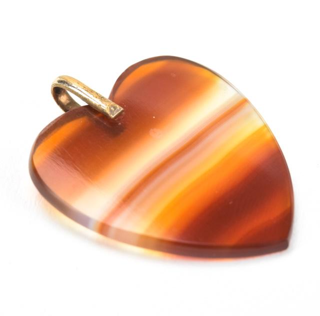 Estate Carved Banded Agate Heart Necklace Pendant (1 of 5)