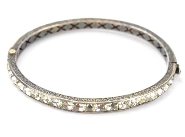 Antique Art Deco Sterling & Paste Bangle Bracelet (1 of 6)