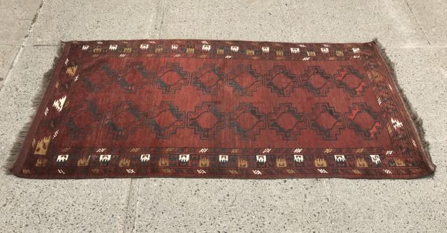 Hand Knotted Afghan Turkoman Yomud Rug in Burgundy (1 of 8)