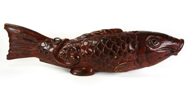 Japanese Red Lacquer Hand Carved Wood Koi Fish (1 of 8)
