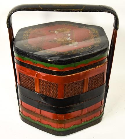 Antique Chinese Red Lacquer 3 Tier Wedding Box (1 of 9)