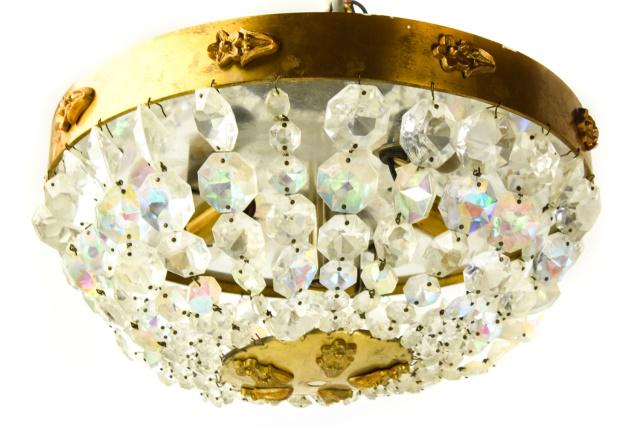 Vintage Brass & Glass Flush Ceiling Light Fixture (1 of 7)