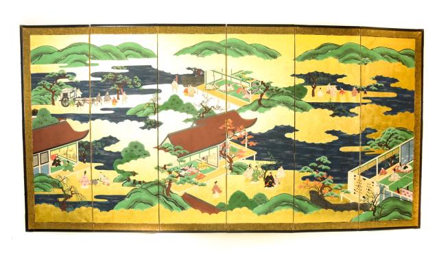 Antique Japanese 6 Panel Gold Leaf & Silk Screen (1 of 8)