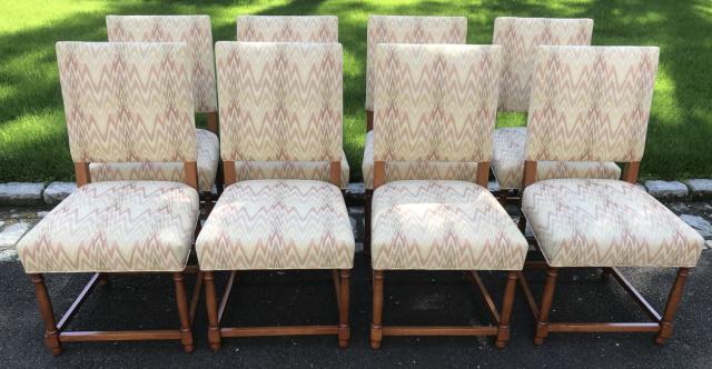 8 Jacobean Style Upholstered Turned Dining Chairs (1 of 5)