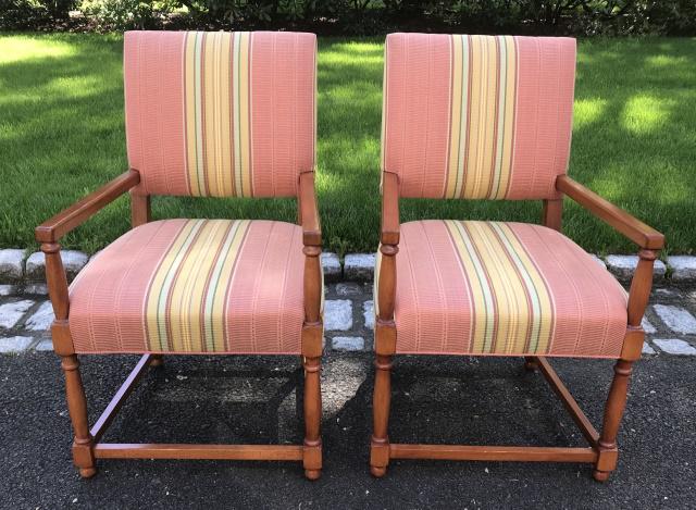 Pair Jacobean Style Upholstered Arm Chairs (1 of 6)